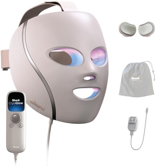 Shark CryoGlow LED Face Mask with Under-Eye Cooling, Anti-Ageing & Blemish Repair, Red & Blue LED, Infrared Light Therapy, USB-C, Remote Control, Storage Bag, Lilac Chill, FW312PL SCENTAURA&CO