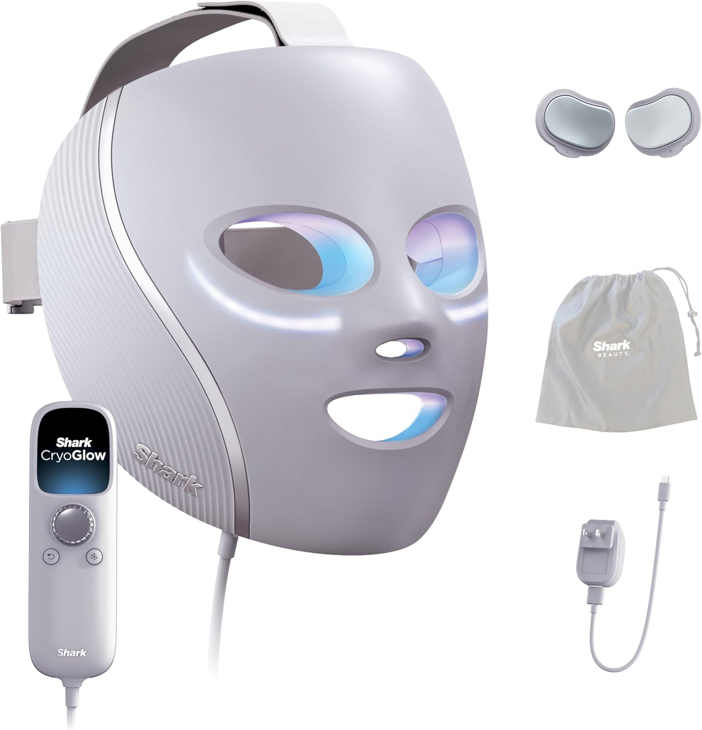Shark CryoGlow LED Face Mask with Under-Eye Cooling, Anti-Ageing & Blemish Repair, Red & Blue LED, Infrared Light Therapy, USB-C, Remote Control, Storage Bag, Lilac Chill, FW312PL SCENTAURA&CO